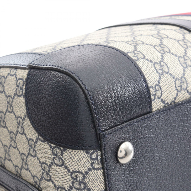 GUCCI 中型 GG Supreme Duffle 手提包 724642 帆布皮革 米色 海軍藍 二手-5
