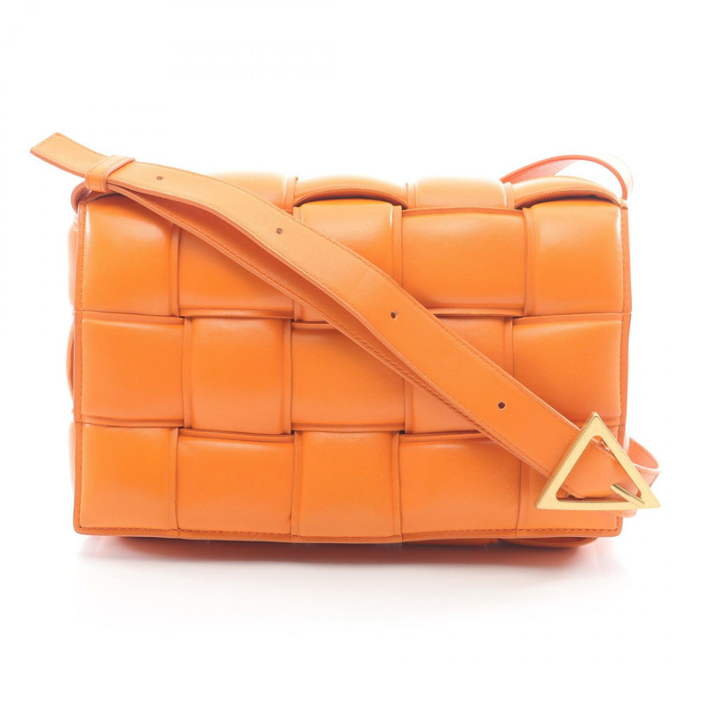 BOTTEGA VENETA 有襯墊 Cassette Intrecciato 單肩斜背包 皮革 橘色-0