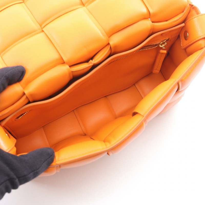 BOTTEGA VENETA 有襯墊 Cassette Intrecciato 單肩斜背包 皮革 橘色-2