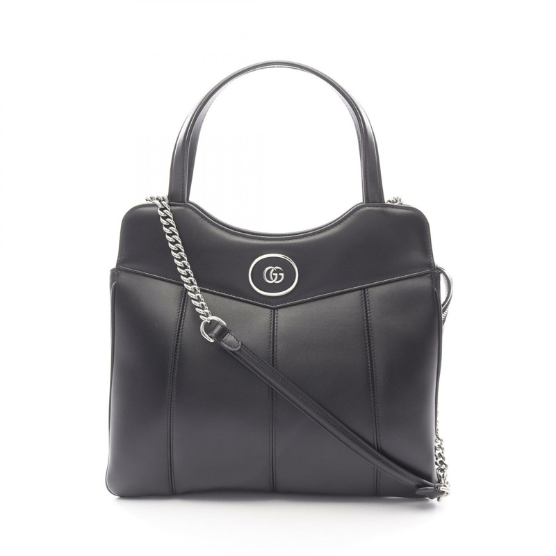 GUCCI Petit GG 鏈條單肩斜背包 745911 黑色皮革 二手 女士-0