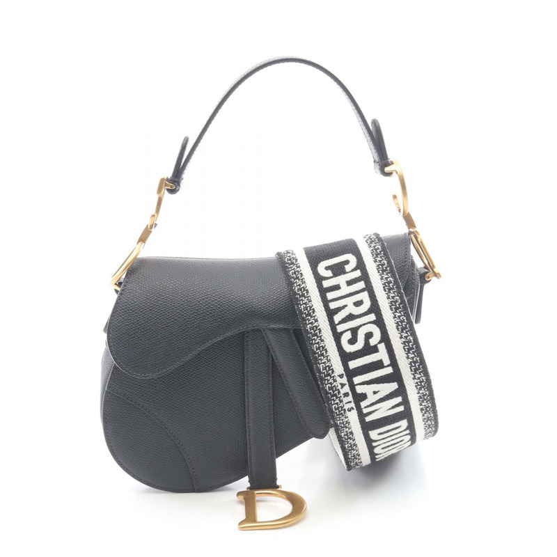 Christian Dior Saddle 手提單肩包迷你皮革黑色二手女款-0
