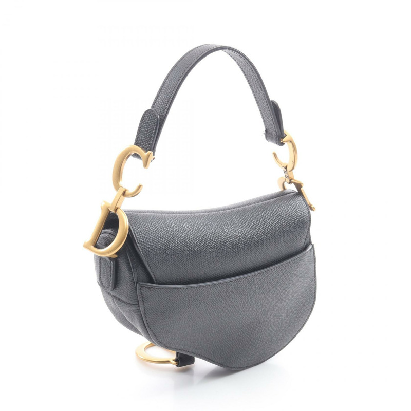 Christian Dior Saddle 手提單肩包迷你皮革黑色二手女款-1