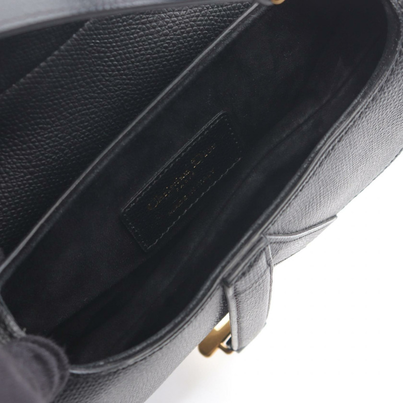 Christian Dior Saddle 手提單肩包迷你皮革黑色二手女款-2