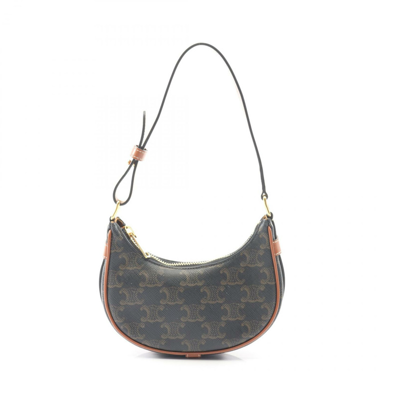 CELINE AVA Mini Ava Triomphe 手提包 10I60 2DS1 帆布皮革 黑色 棕色 二手-0