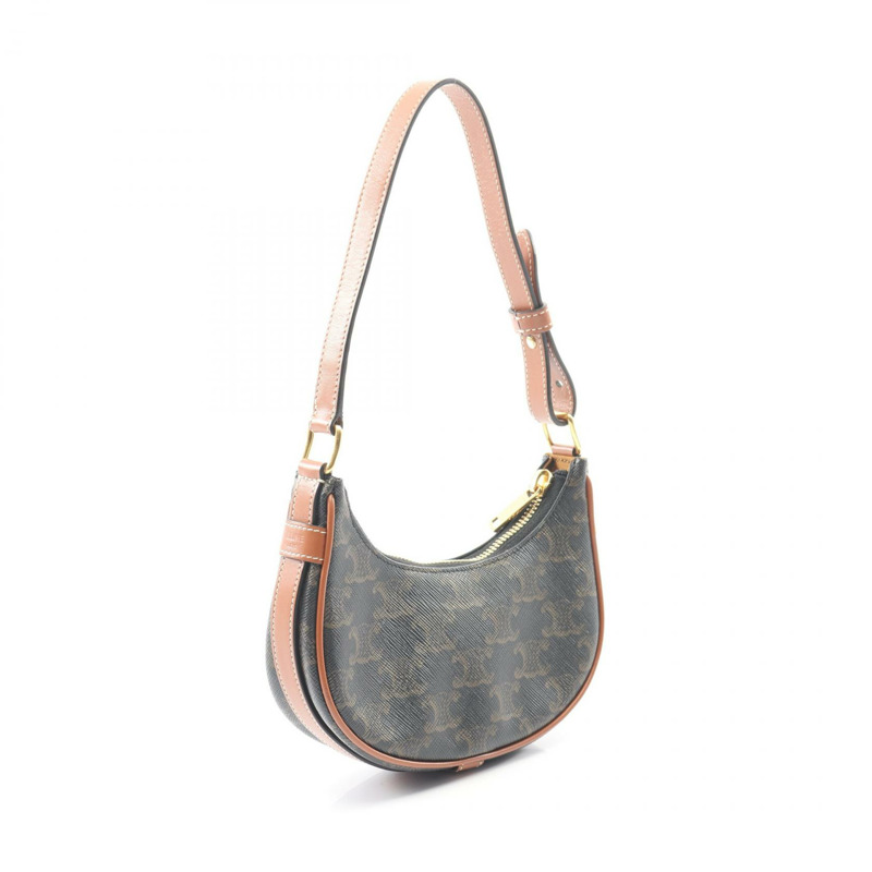 CELINE AVA Mini Ava Triomphe 手提包 10I60 2DS1 帆布皮革 黑色 棕色 二手-1