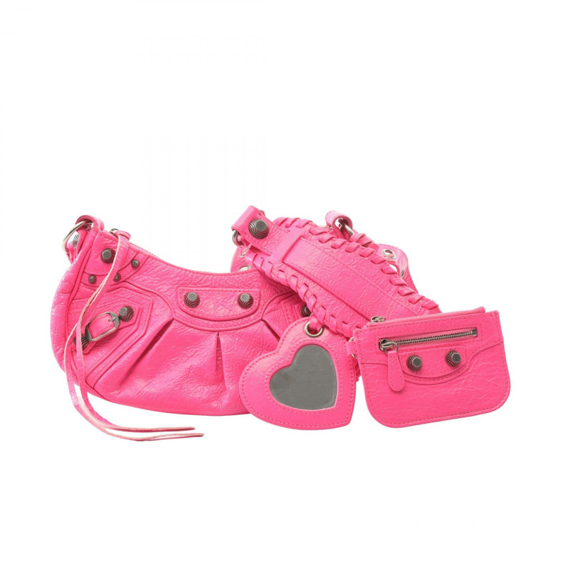 BALENCIAGA LE CAGOLE 單肩包，皮革材質，玫紅色，二手女款-0