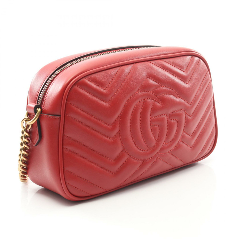 GUCCI GG Marmont 鏈條單肩斜背包 447632 紅色皮革 二手 女士-1
