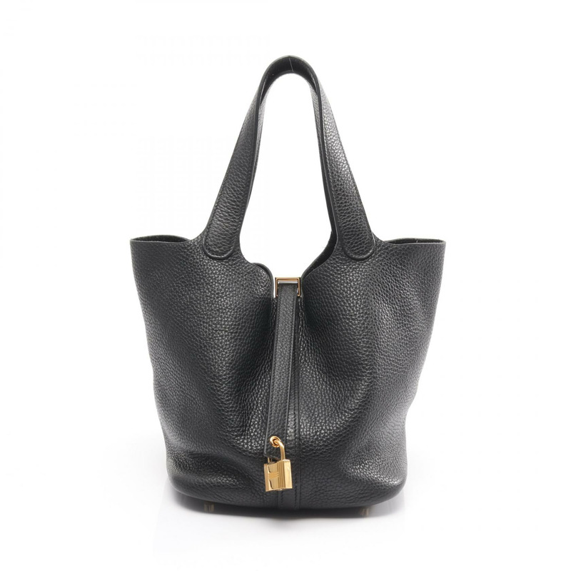 愛馬仕 Picotin Lock MM 托特水桶包 Y Clemence 皮革黑金色五金二手-0