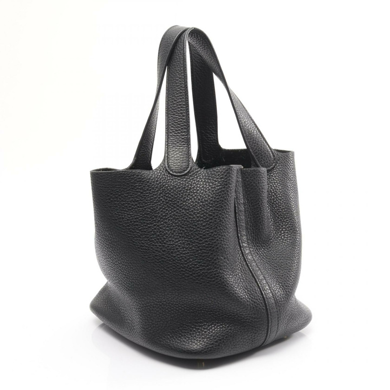 愛馬仕 Picotin Lock MM 托特水桶包 Y Clemence 皮革黑金色五金二手-1