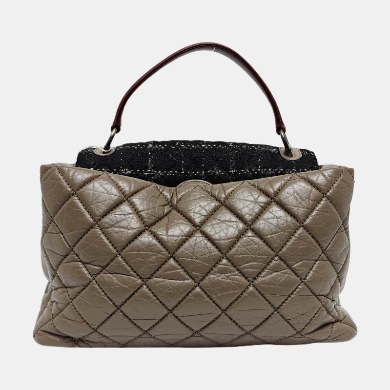 CHANEL PORTOBELLO大象灰牛皮菱格紋絎縫單肩包手提包斜挎包釕色五金18開可拆卸肩帶-4