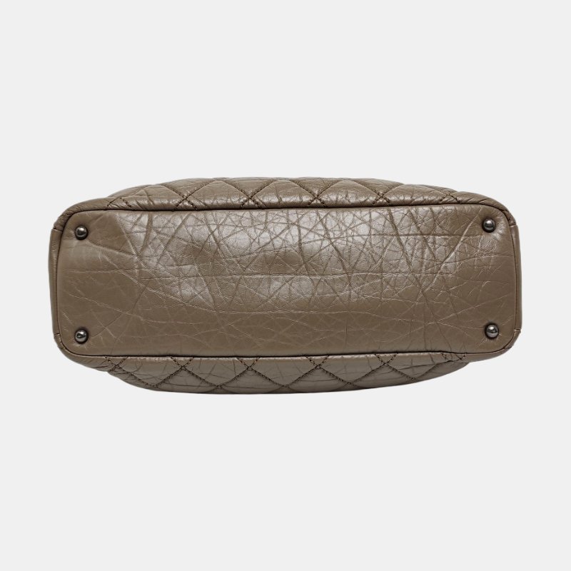 CHANEL PORTOBELLO大象灰牛皮菱格紋絎縫單肩包手提包斜挎包釕色五金18開可拆卸肩帶-5