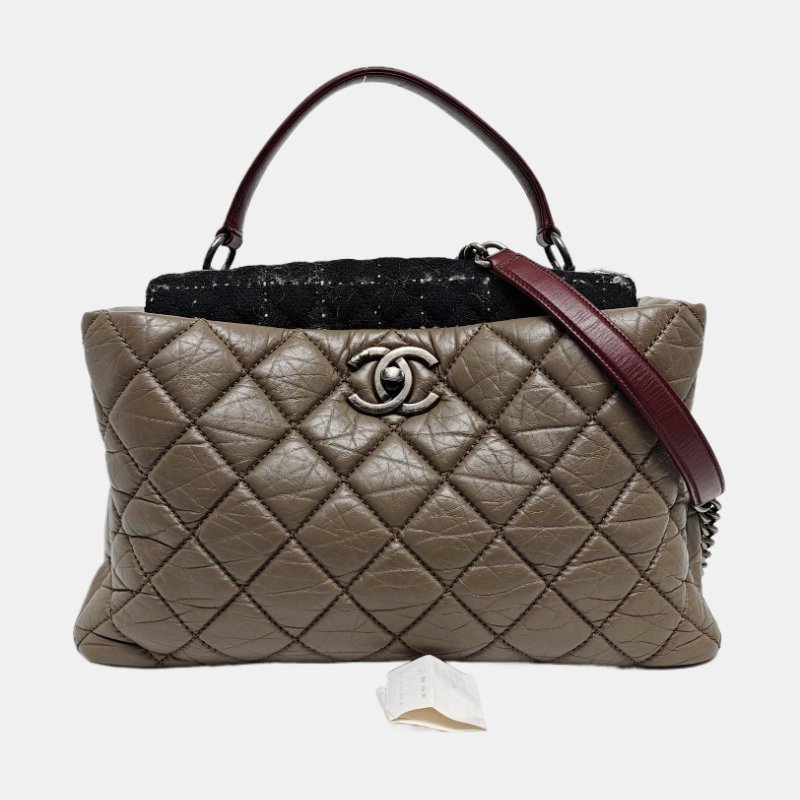 CHANEL PORTOBELLO大象灰牛皮菱格紋絎縫單肩包手提包斜挎包釕色五金18開可拆卸肩帶-7