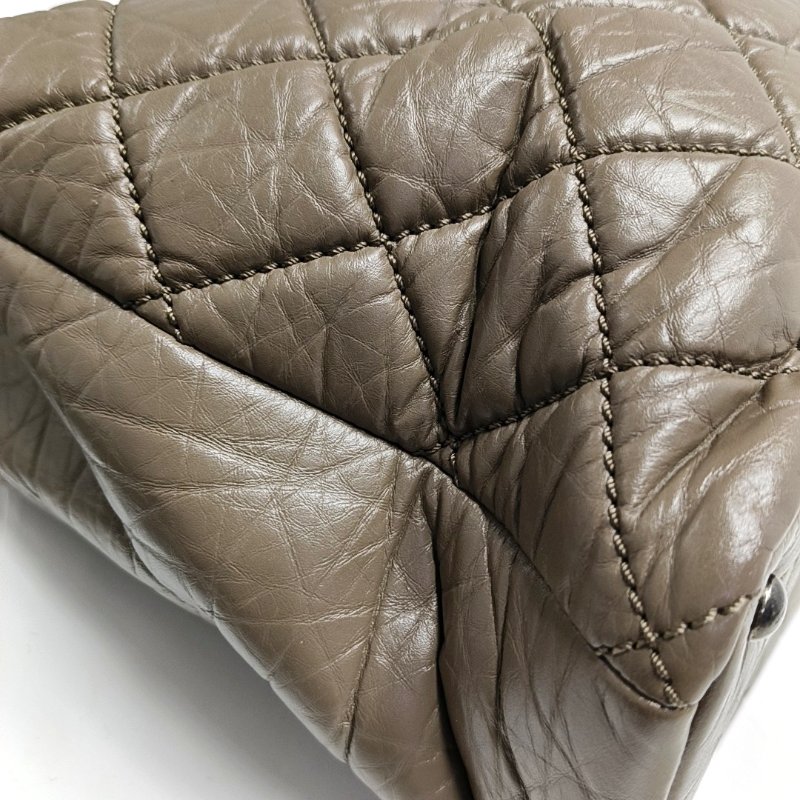 CHANEL PORTOBELLO大象灰牛皮菱格紋絎縫單肩包手提包斜挎包釕色五金18開可拆卸肩帶-9