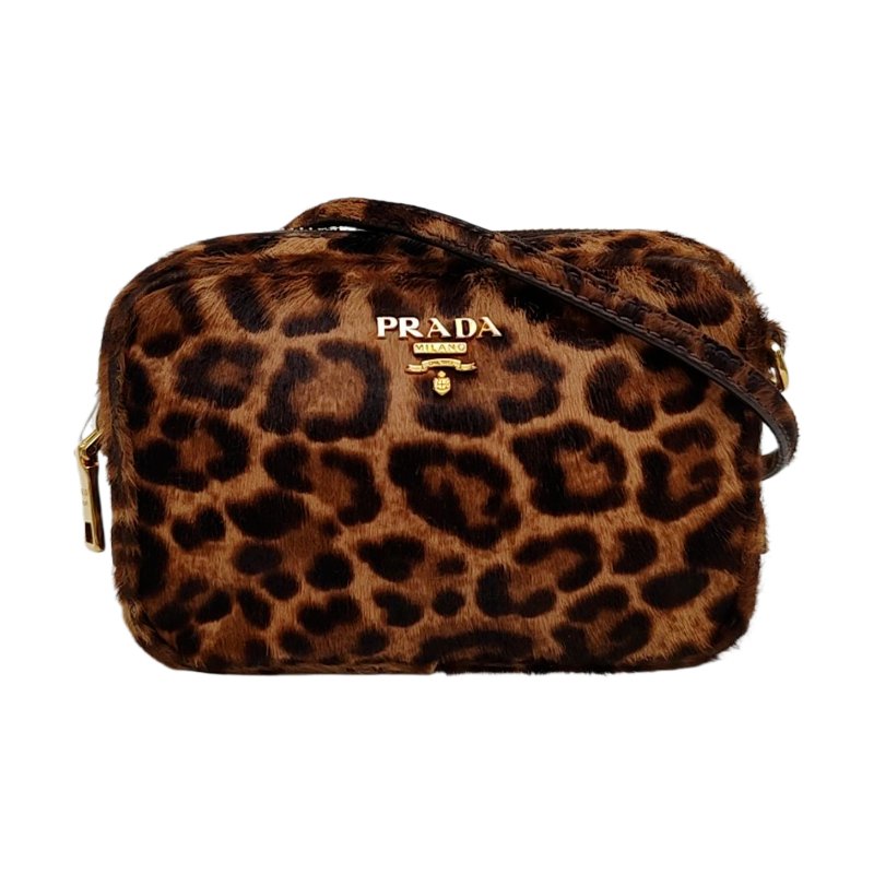 PRADA棕色皮草單肩包斜挎包金色五金可拆卸肩-0