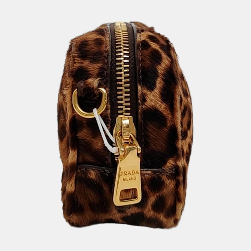 PRADA棕色皮草單肩包斜挎包金色五金可拆卸肩-3