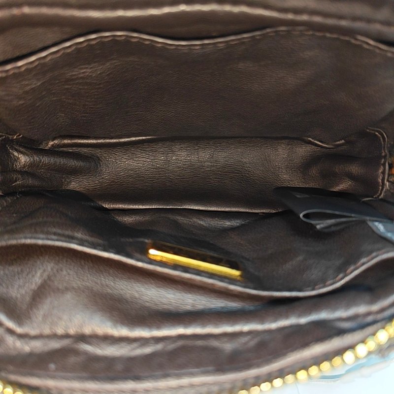 PRADA棕色皮草單肩包斜挎包金色五金可拆卸肩-6