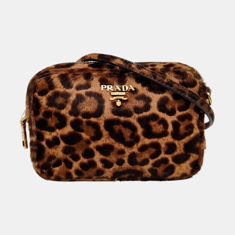 PRADA棕色皮草單肩包斜挎包金色五金可拆卸肩-7