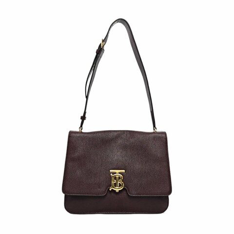 BURBERRYTB酒紅色羊皮單肩包手提包金色五金