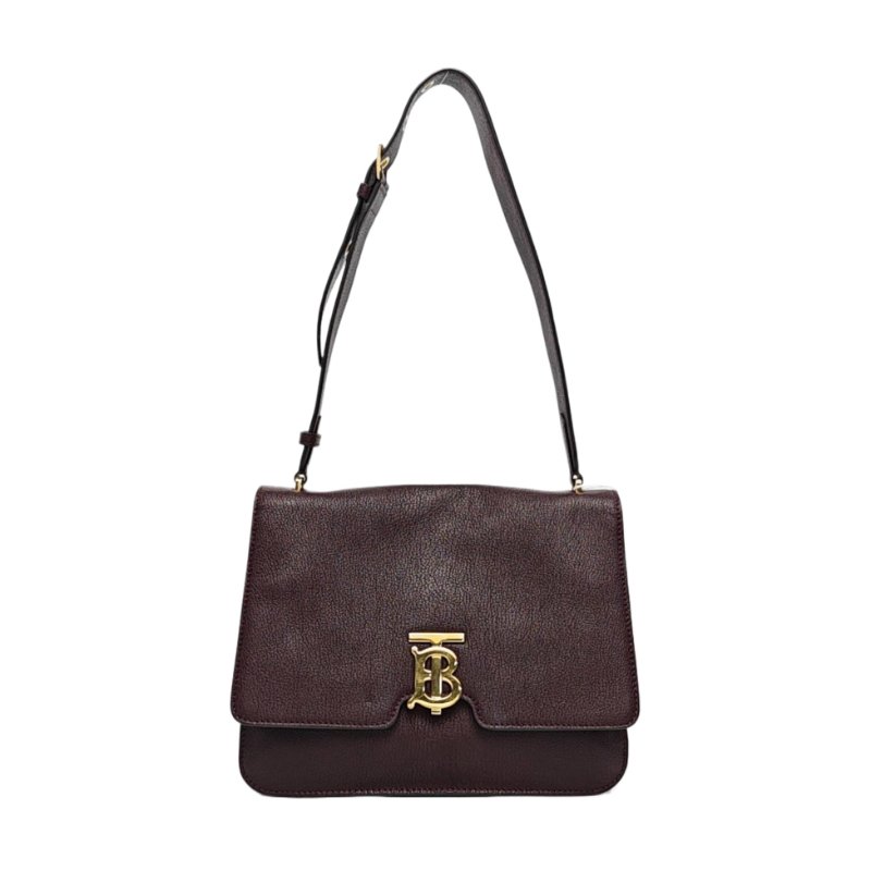 BURBERRYTB酒紅色羊皮單肩包手提包金色五金-0