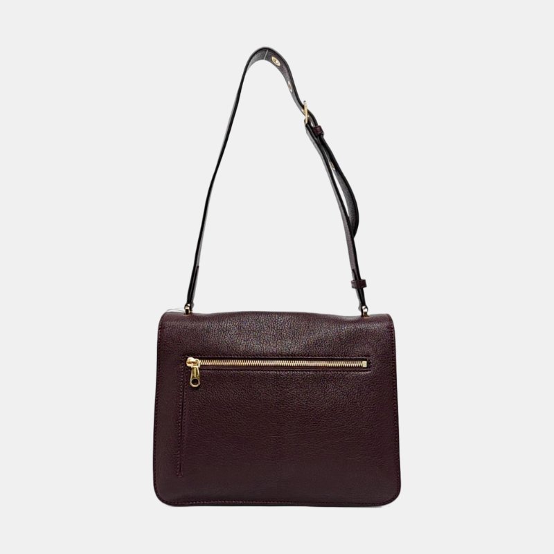 BURBERRYTB酒紅色羊皮單肩包手提包金色五金-4