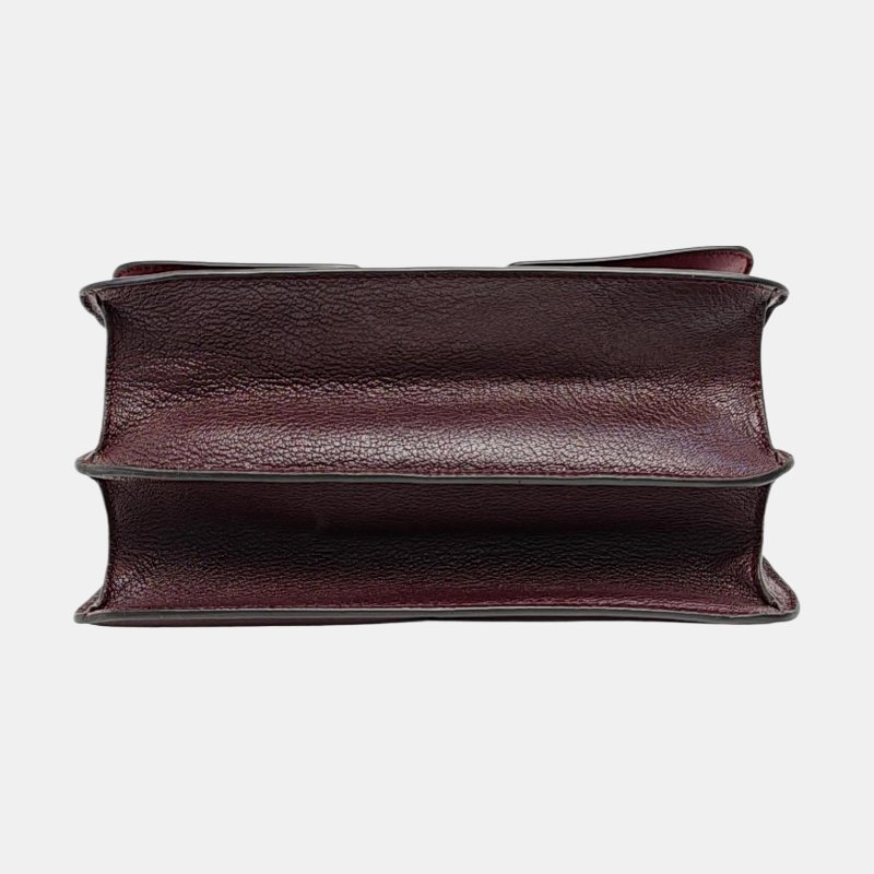 BURBERRYTB酒紅色羊皮單肩包手提包金色五金-5