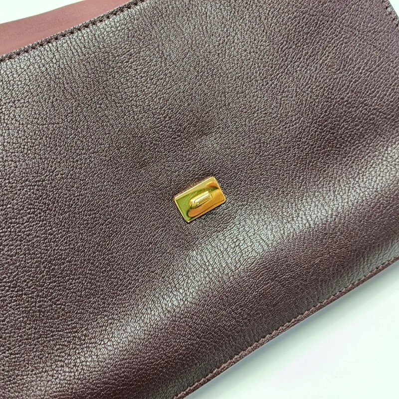 BURBERRYTB酒紅色羊皮單肩包手提包金色五金-8