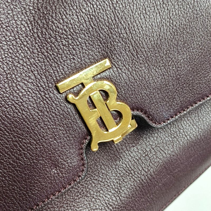 BURBERRYTB酒紅色羊皮單肩包手提包金色五金-10