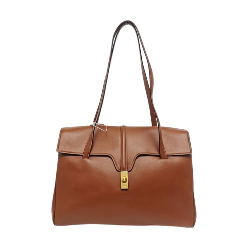 CELINE 16 大號棕色牛皮單肩包手提包金色五金-0