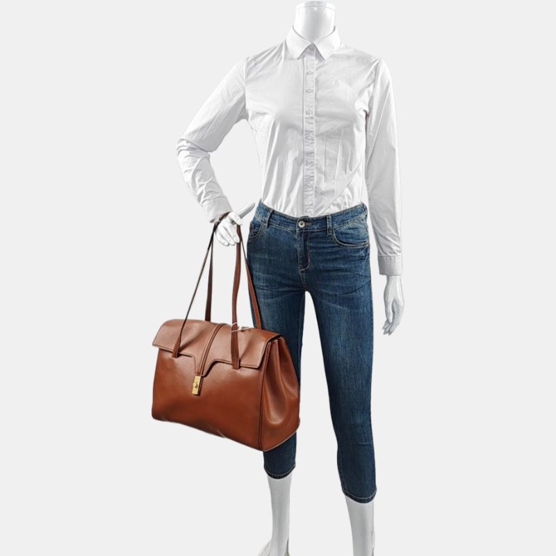 CELINE 16 大號棕色牛皮單肩包手提包金色五金-1