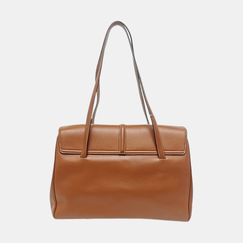 CELINE 16 大號棕色牛皮單肩包手提包金色五金-4