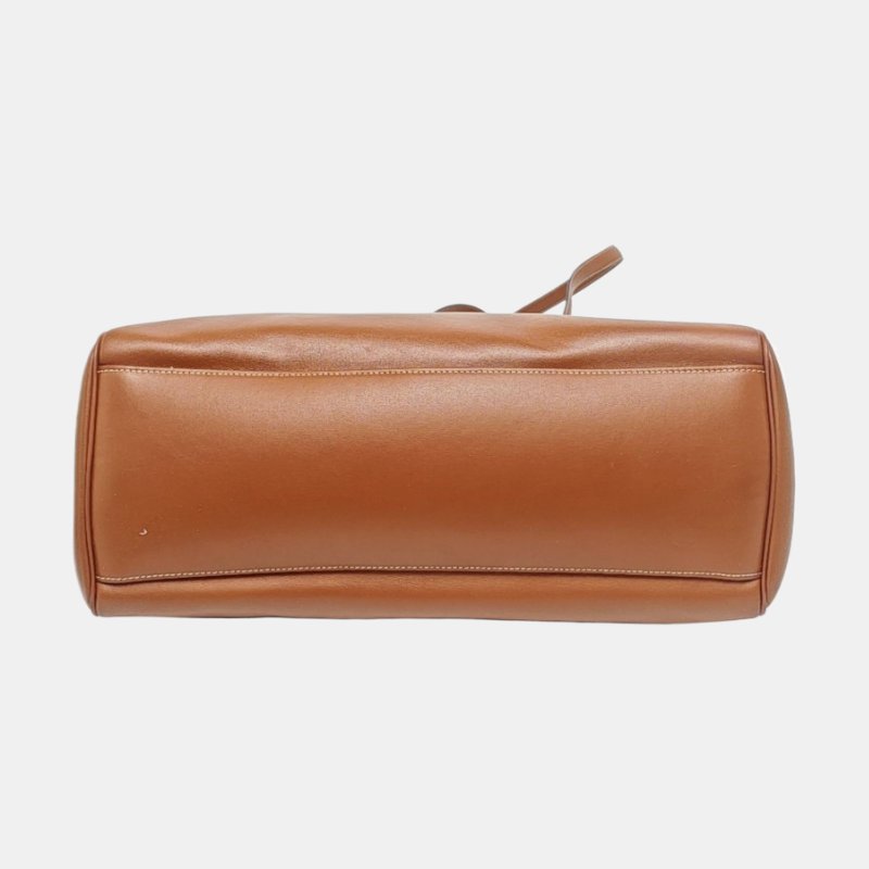 CELINE 16 大號棕色牛皮單肩包手提包金色五金-5