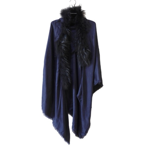 LOEWE 深藍色毛毛披肩圍巾