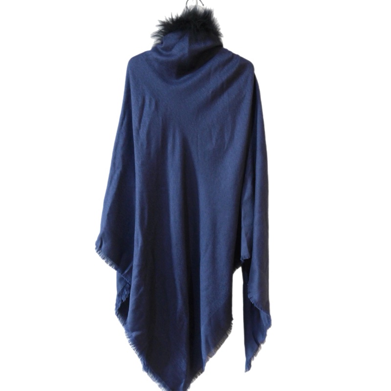 LOEWE 深藍色毛毛披肩圍巾-1