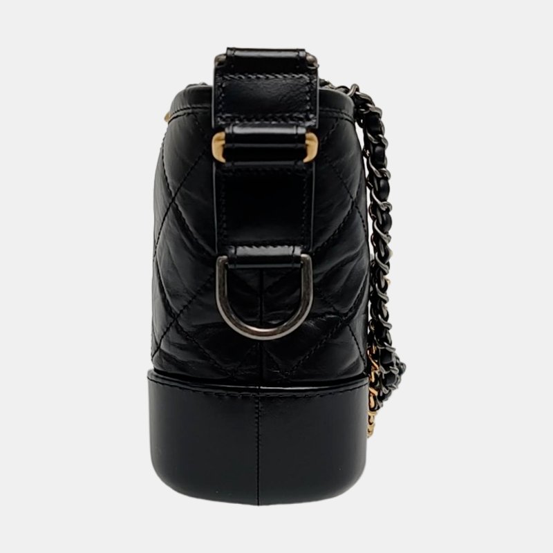 CHANEL GABRIELLE小號黑色牛皮菱格紋絎縫流浪包單肩包手拿包金色銀色釘色五金27開可拆卸肩帶9.8新-2