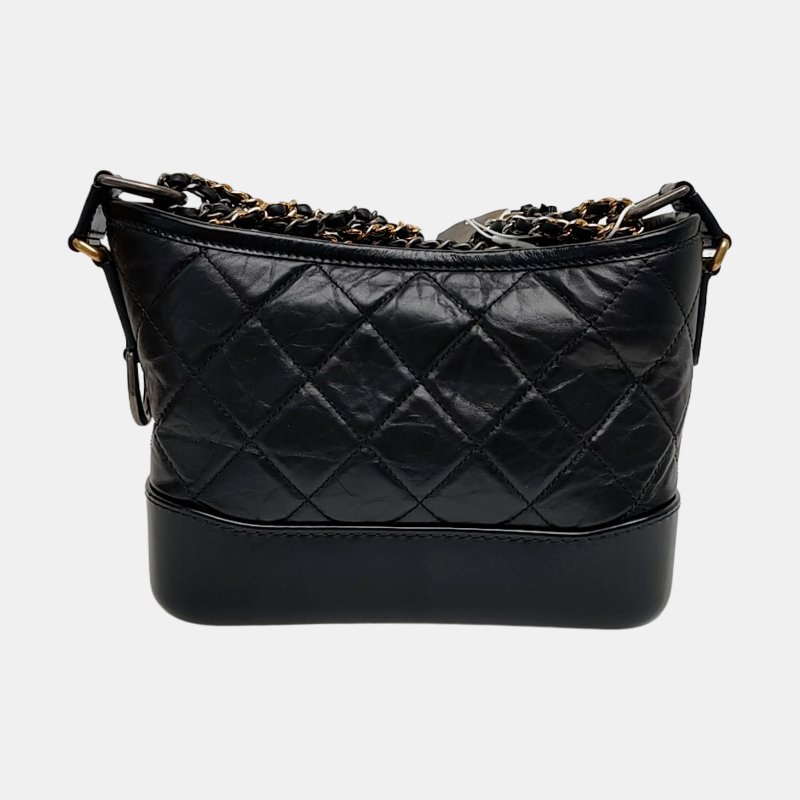 CHANEL GABRIELLE小號黑色牛皮菱格紋絎縫流浪包單肩包手拿包金色銀色釘色五金27開可拆卸肩帶9.8新-4