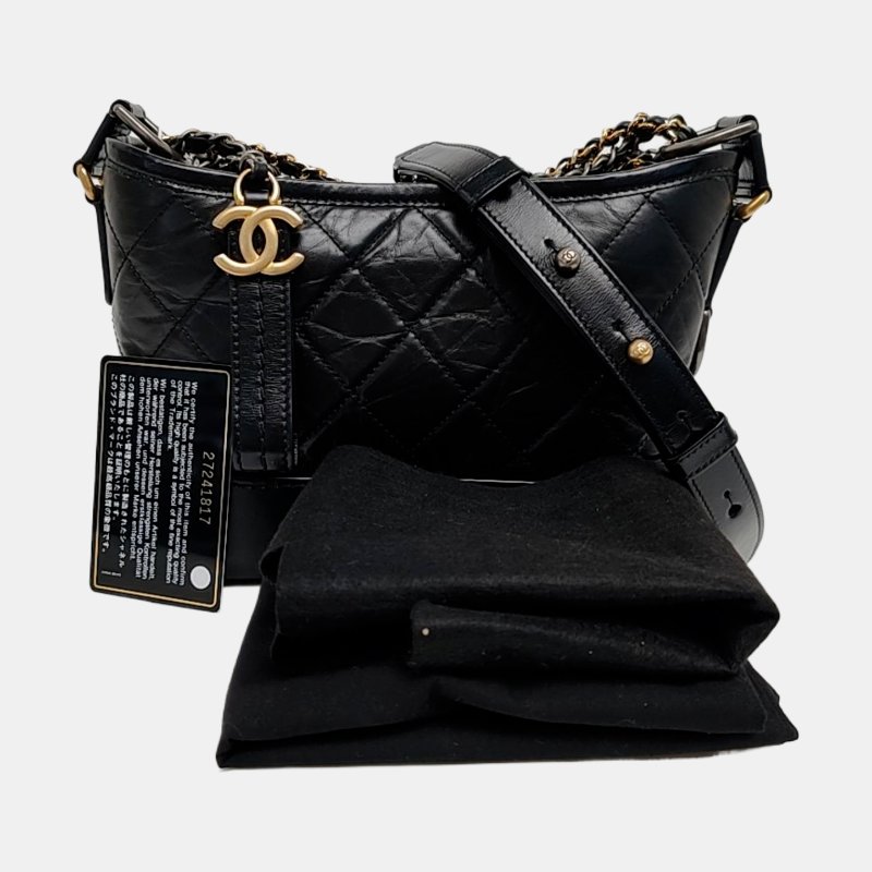 CHANEL GABRIELLE小號黑色牛皮菱格紋絎縫流浪包單肩包手拿包金色銀色釘色五金27開可拆卸肩帶9.8新-7