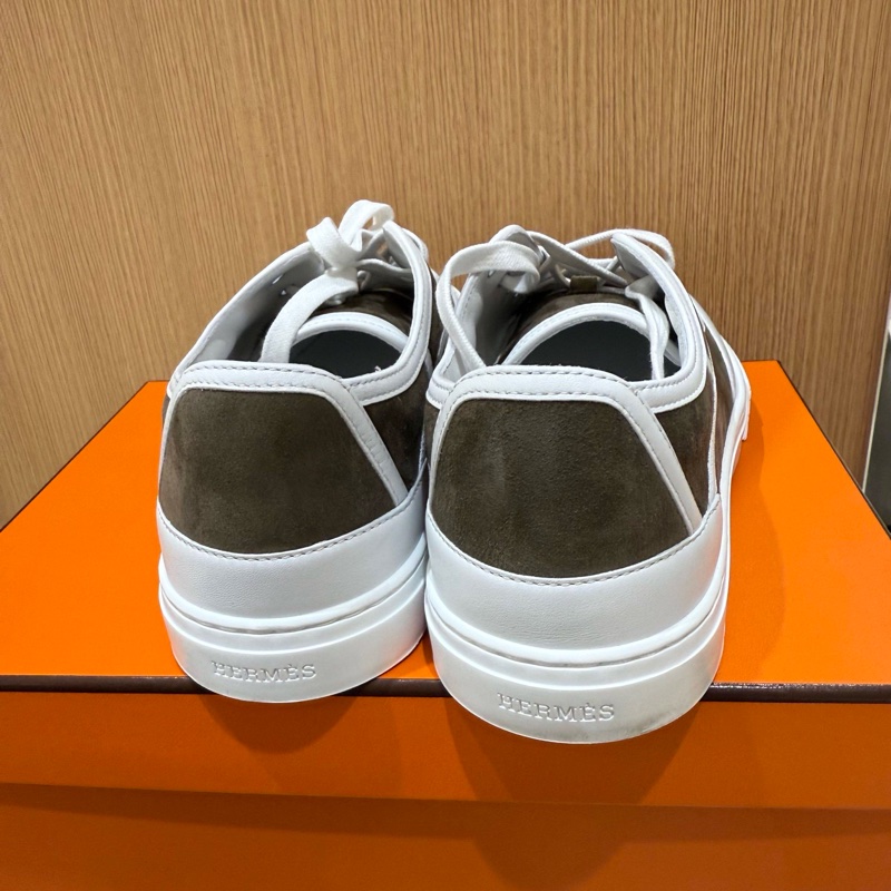 Hermes愛馬仕 灰色帆布拼皮休閒鞋385碼 99新-1