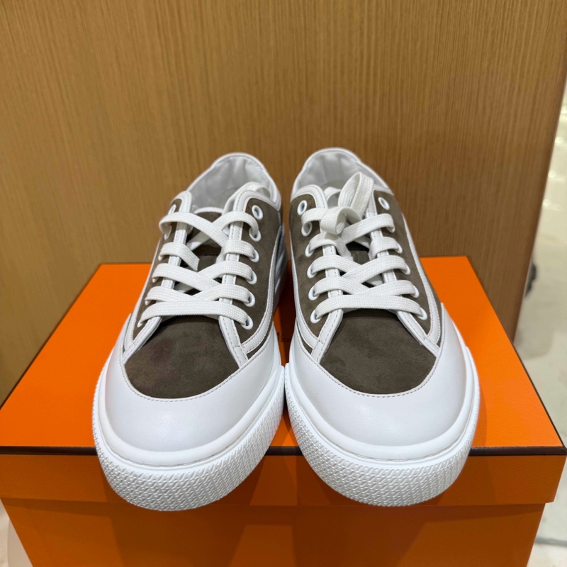 Hermes愛馬仕 灰色帆布拼皮休閒鞋385碼 99新-4