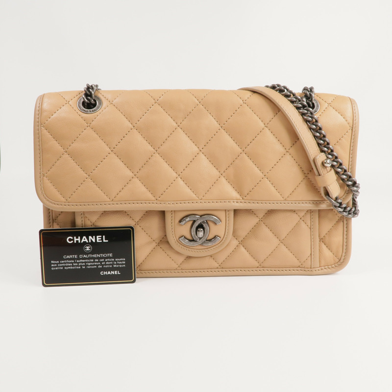 CHANEL 牛皮皮革Chain Shoulder銀扣鏈帶肩背袋-9