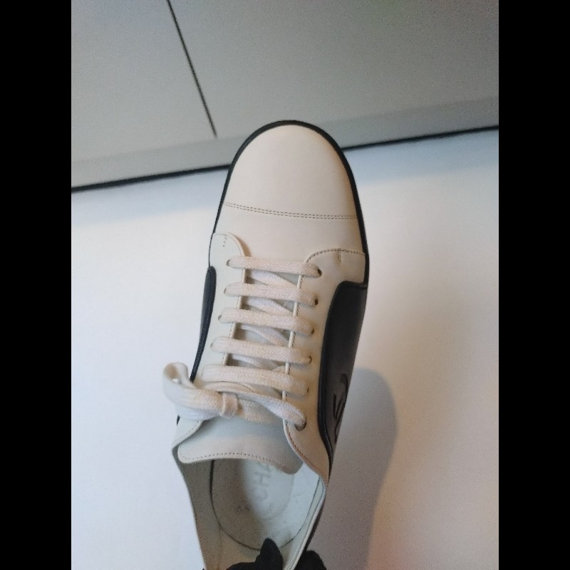 Chanel 黑白皮革綁帶休閒鞋-7