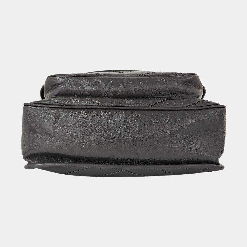 YSL NIKI 中號深灰色牛皮絎縫V紋單肩包斜挎包釘色五金-5