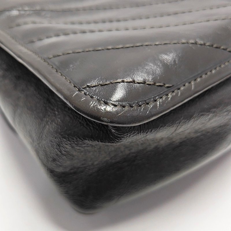 YSL NIKI 中號深灰色牛皮絎縫V紋單肩包斜挎包釘色五金-11