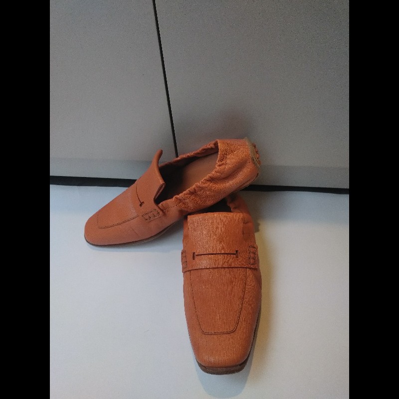 Hermes 橘色皮革豆豆休閒鞋-0