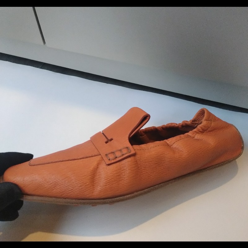 Hermes 橘色皮革豆豆休閒鞋-4