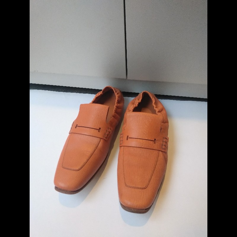 Hermes 橘色皮革豆豆休閒鞋-5