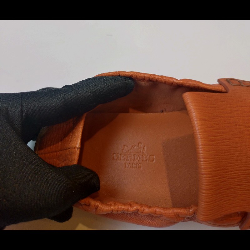 Hermes 橘色皮革豆豆休閒鞋-9