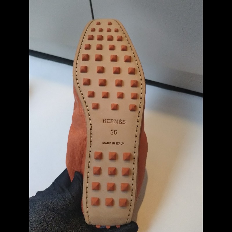 Hermes 橘色皮革豆豆休閒鞋-10
