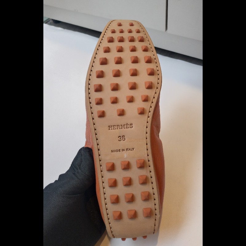 Hermes 橘色皮革豆豆休閒鞋-11
