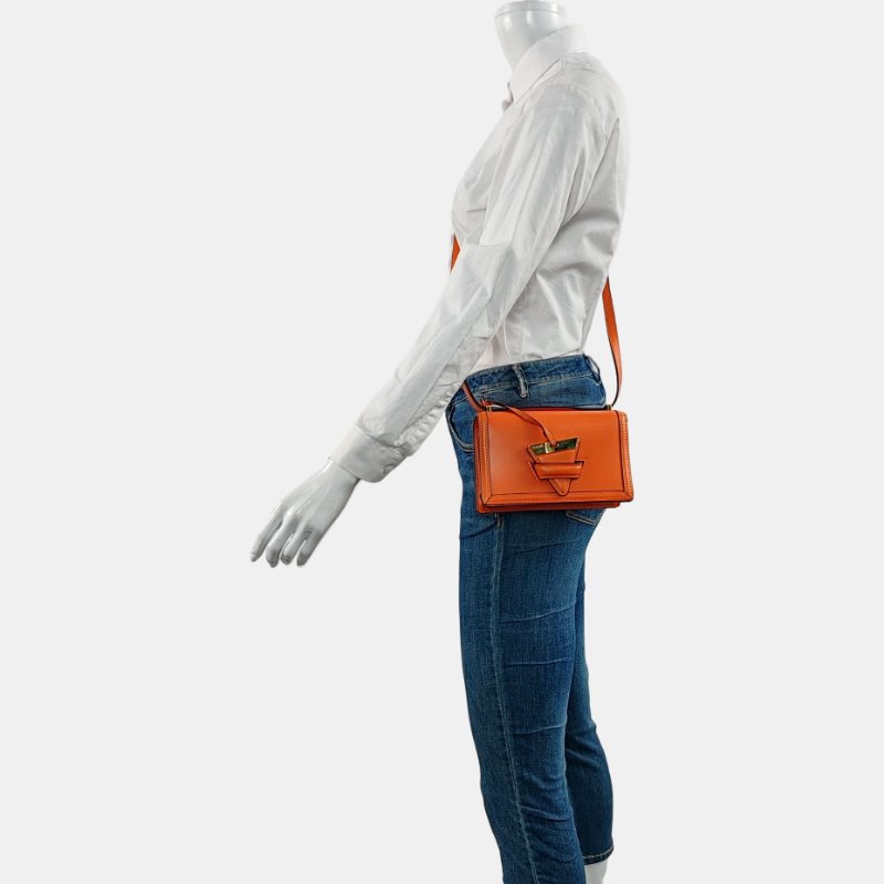 LOEWE Barcelona 橙色牛皮斜挎包單肩包金色五金可拆卸肩帶-1