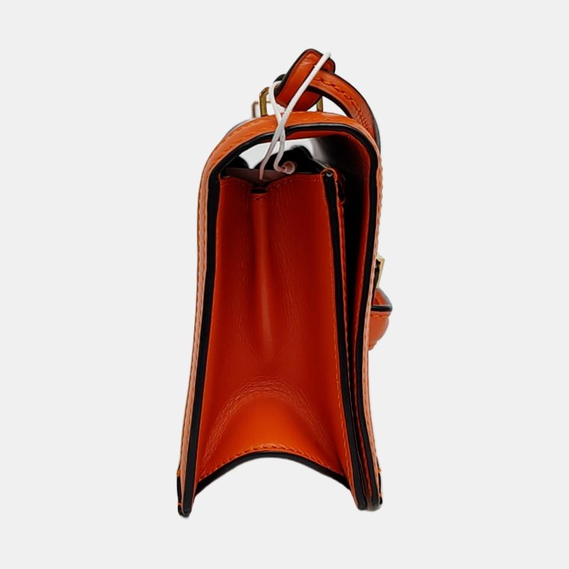 LOEWE Barcelona 橙色牛皮斜挎包單肩包金色五金可拆卸肩帶-3